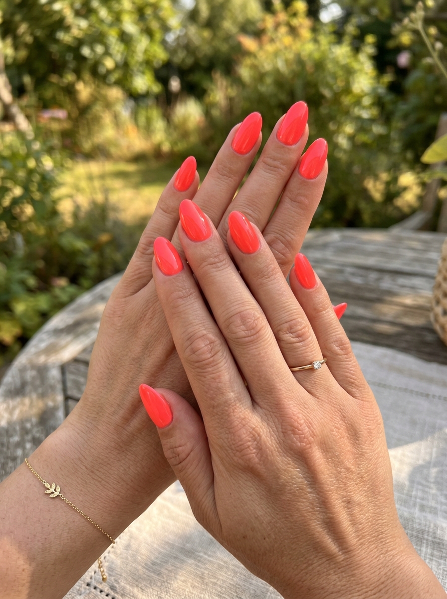 Neon Coral Nails